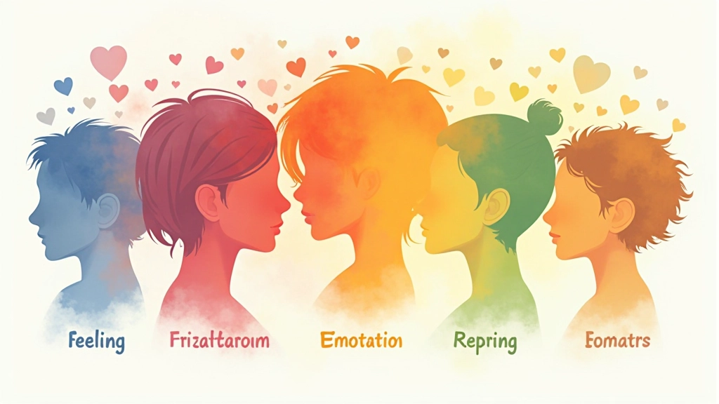 Color wheel showing different emotional states grouped by intensity and type, from mild to intense feelings