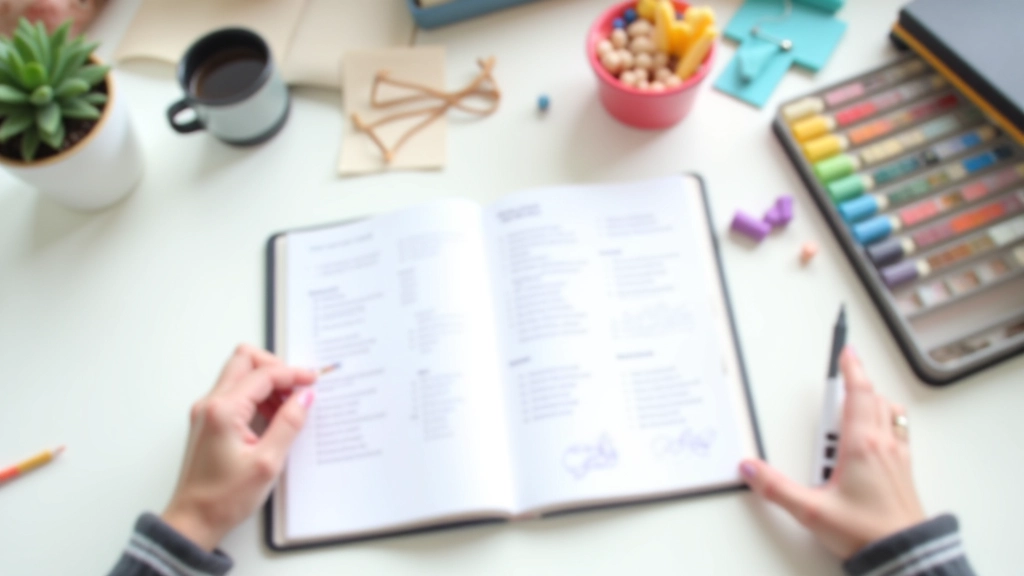 Hands writing in notebook with color-coded emotion words visible, learning materials spread on table with warm lighting