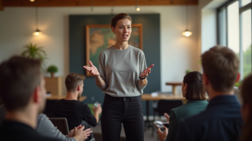 EmotiSpeak trainer facilitating an emotional awareness workshop with engaged participants in a modern training environment