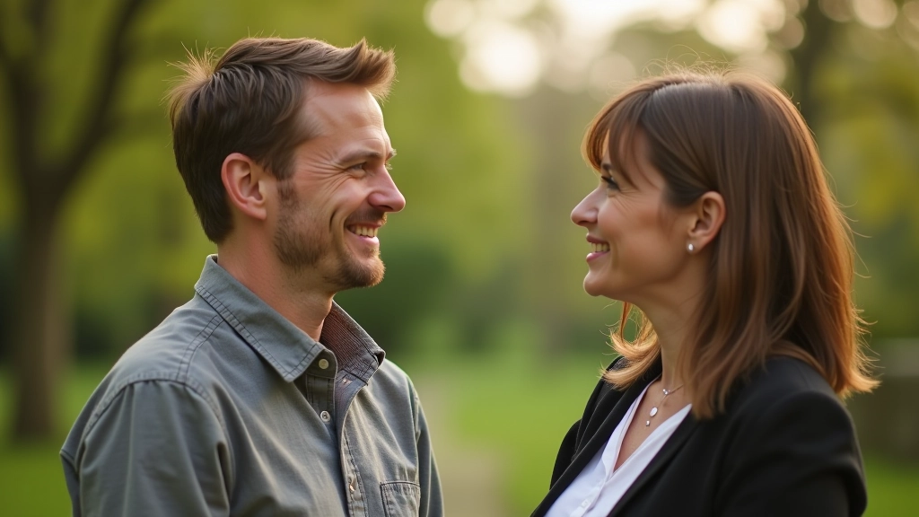 Two people having a conversation with thoughtful expressions, demonstrating clear emotional communication in an outdoor setting
